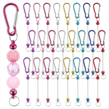 24-teiliges Set mit Perlen-Schlüsselanhängern und Karabinerhaken – 8 leuchtende Farben für DIY-Schmuck und Bastelarbeiten