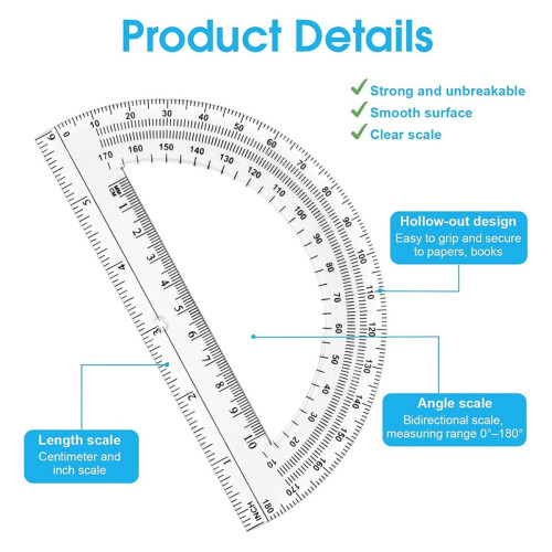 10 Pack Clear Protractor Set, 6 Inch Plastic Geometry Tools, 180 Degree Measurement for School, Office, Classroom 2