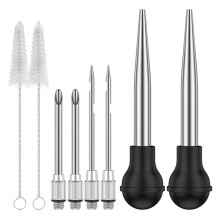 Set di 8 siringhe per tacchino in acciaio inossidabile, per marinatura della carne, con 4 aghi e bulbo in silicone