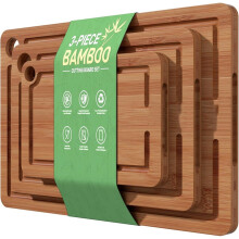 Bamboo Cutting Board Set for Kitchen, 3-Piece with Non-Slip Mat, Deep Juice Groove, Built-in Handles - Desired Home Gift