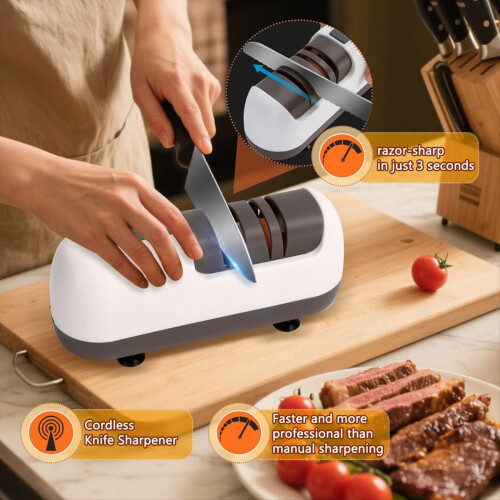 Electric Knife Sharpener, Cordless Professional 2Stage Sharpening Diamond with Suction Base Top Grinder Quick 2