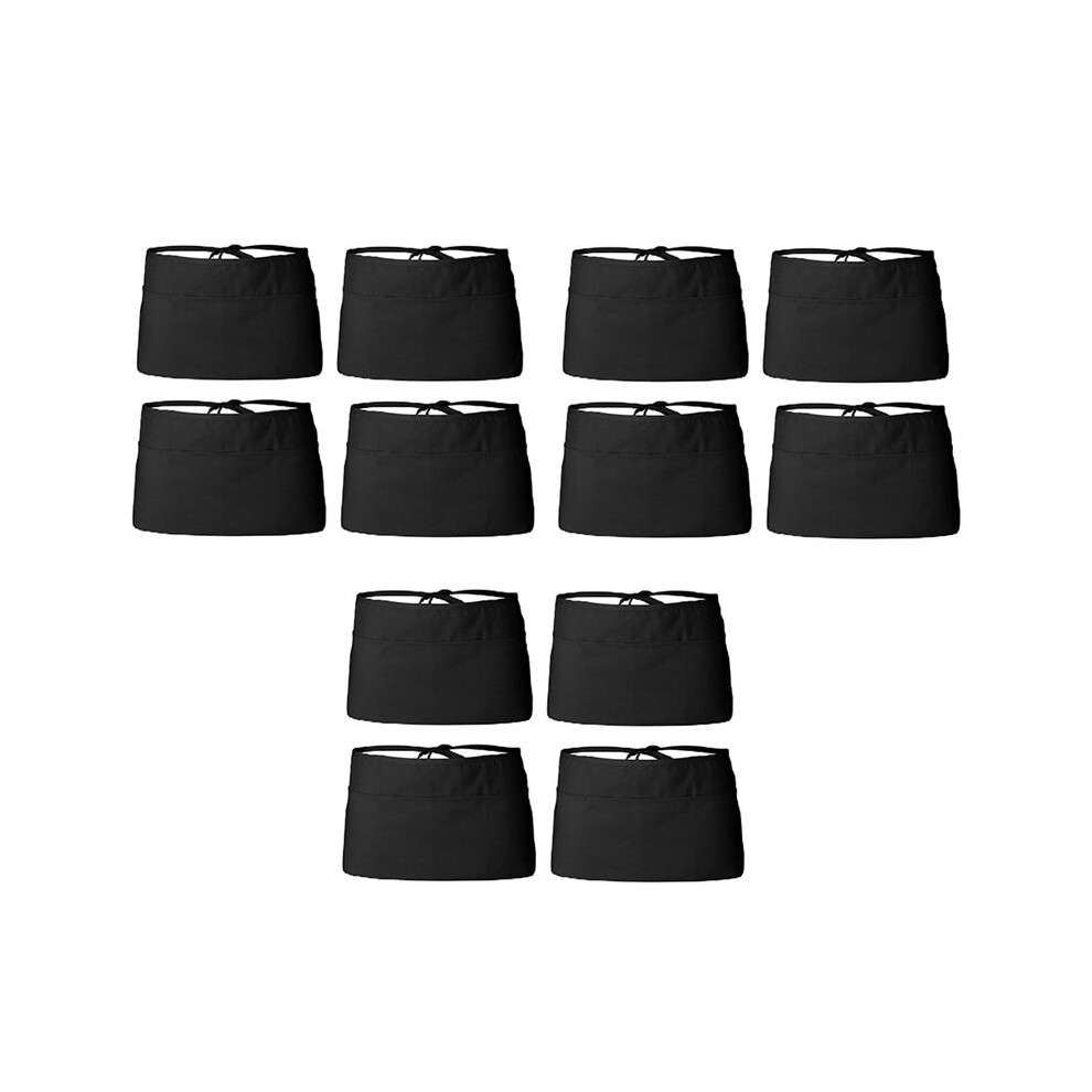 12 Pack - Black Server Waist Aprons, Waitress Half Apron Belt Pocket 4851066392723