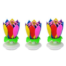 3 Pack Musical Birthday Candle Multicolor Lotus Rotation Play Music Colorful