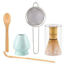 Matcha-Tee-Set, 5-teilig, mit Bambusbesen, Keramikhalter, Bambuslöffel, Holzlöffel und Sieb