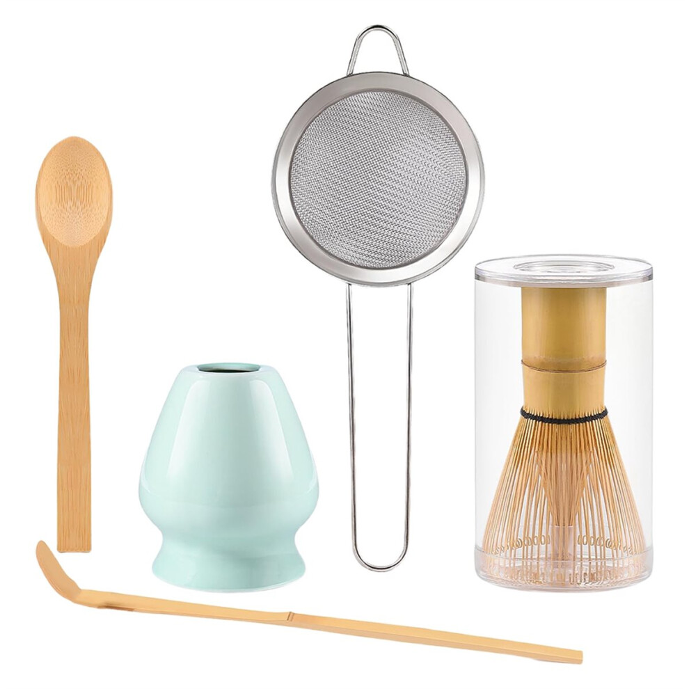 Matcha Tea Set 5 Pcs Matcha Kit with Bamboo Whisk, Ceramic Holder, Bamboo Scoop, Wooden Spoon , Sifter