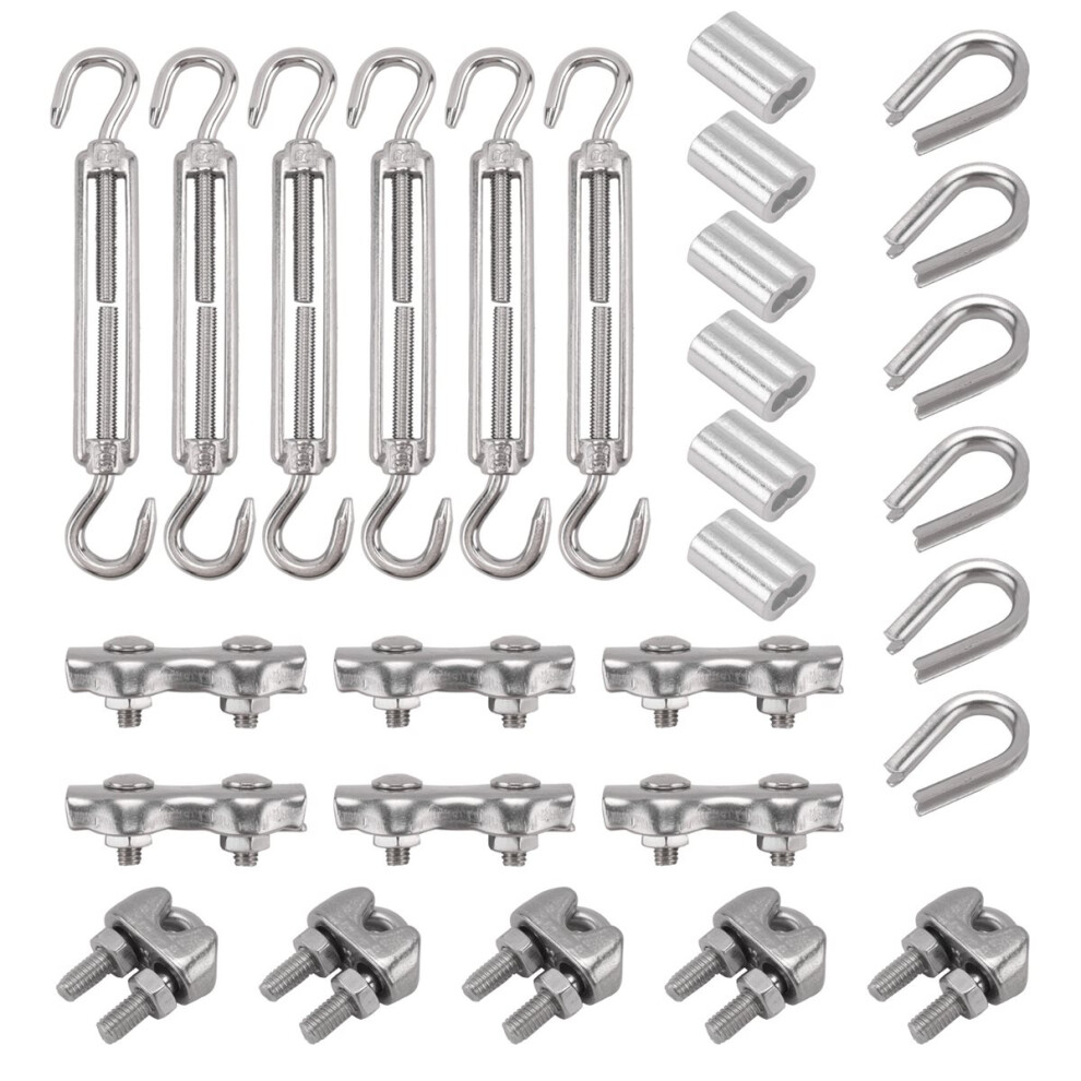30 Turnbuckle M5 Wire Tensioner Set With Rope Clamp Thimbles Press For Tightening 4851066399937