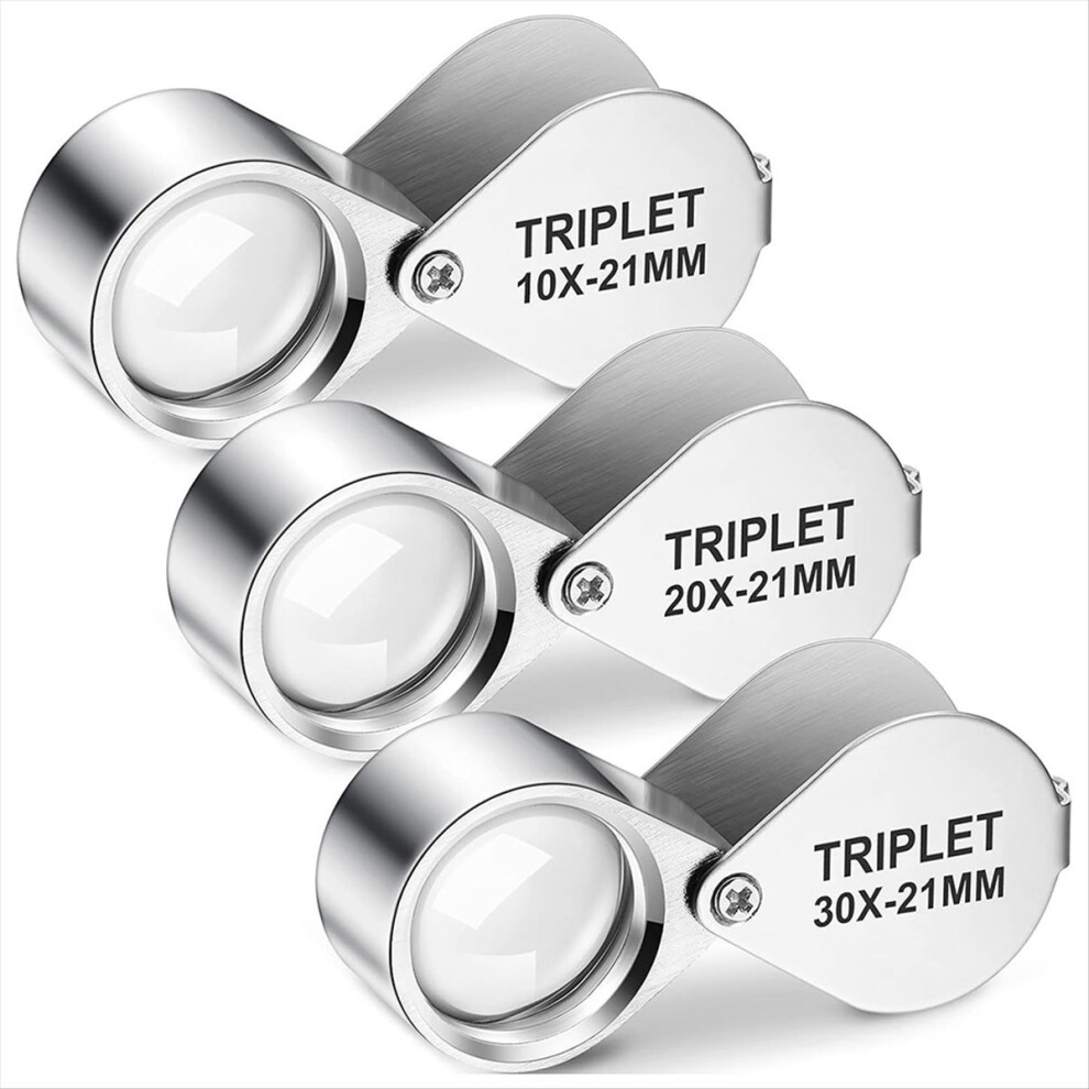 3 Pieces Jewelers Eye Loupe Set 10X, 20X and 30X Pocket Jewelry Loupe, Magnifying Glass Magnifier A