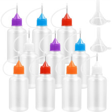 10 Stück 30-ml-Klebstoffflaschen mit Tülle, inklusive 2 Trichtern, für Klebstoffe, Flüssigkeiten, Öle, Bastelarbeiten usw., mehrfarbig