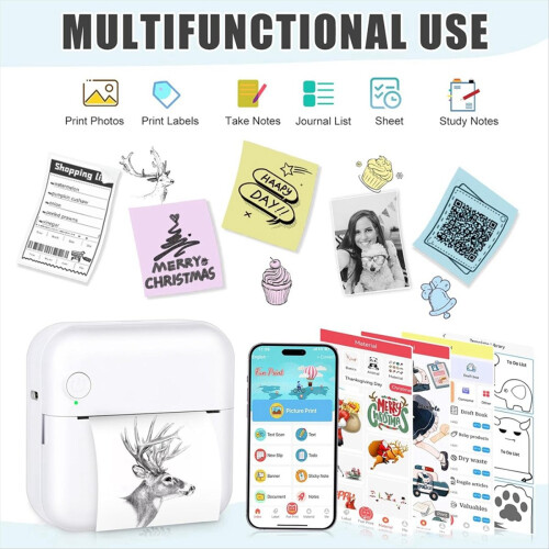 Mini Sticker Printer Bluetooth Thermal with 10 Rolls Papers and Stickers for Picture, Receipt, Notes, Black 2