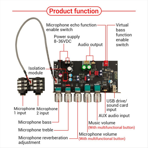 DAM H2 Karaoke Reverb Board Pre-Effects Mic Microphone with Bluetooth USB Decoding Support TWS Pair Connection B 2