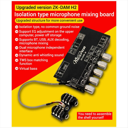 DAM H2 Karaoke Reverb Board Pre-Effects Mic Microphone with Bluetooth USB Decoding Support TWS Pair Connection B 1