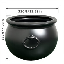 (1pc) Extra Large Black Plastic Witch Cauldron, 12.60" Round Container with Lid - Halloween Decor, Porch Yard Party Favor, Easter