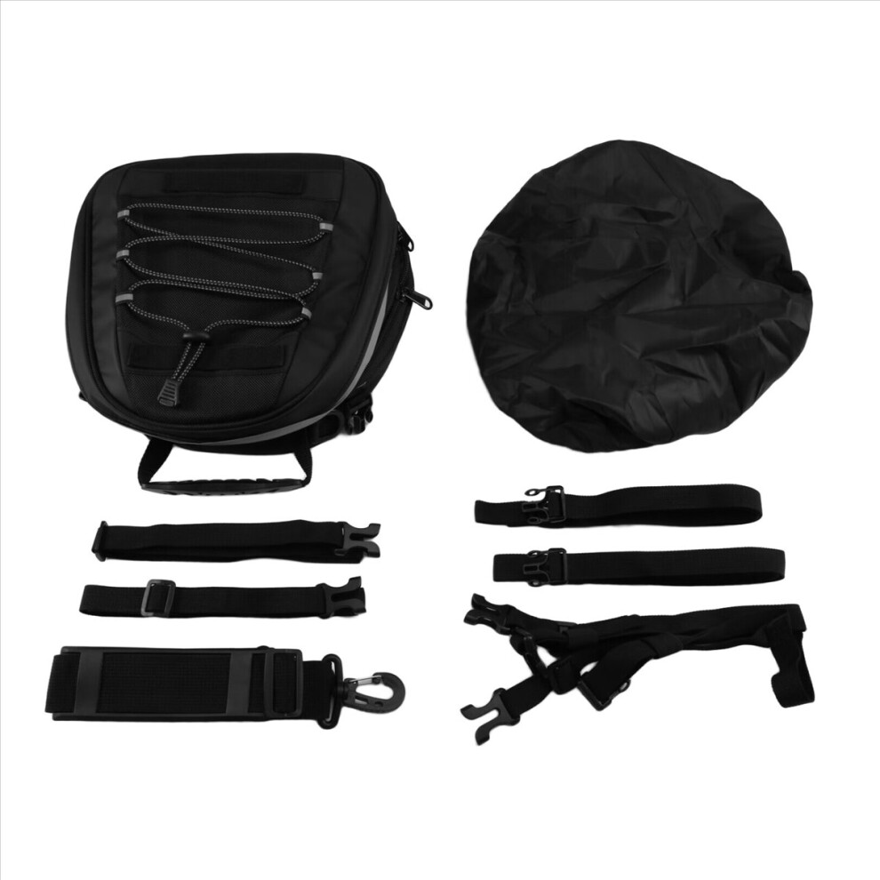 Universal Motorcycle Tail Bag Expandable 8-10L Rear Luggage Storage With Shoulder Straps And Rain Cover Black 4851469153372