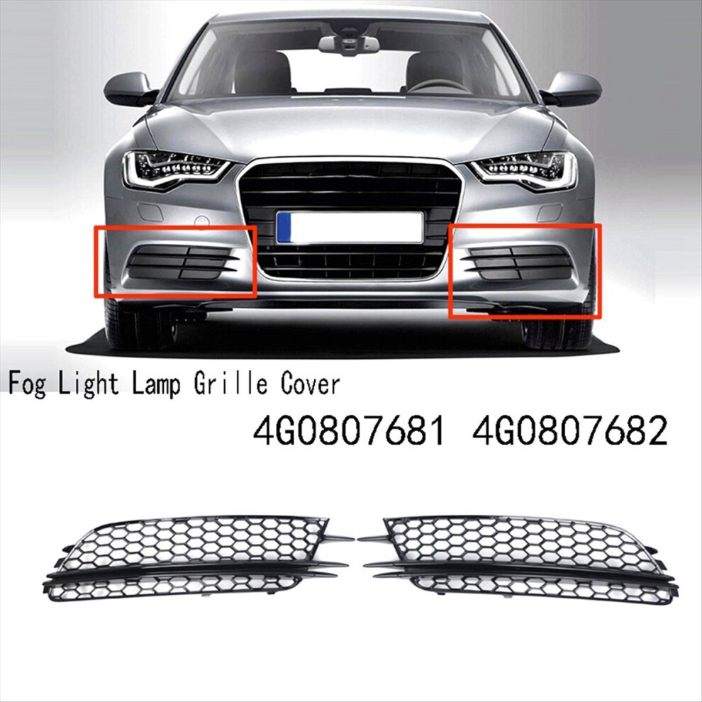 2X Fog Lamp Grille Cover For A6 C7 A7 2012-2015 Honeycomb Mesh Bezel 4G0807681 4G0807682 Light/Black 4851180147124