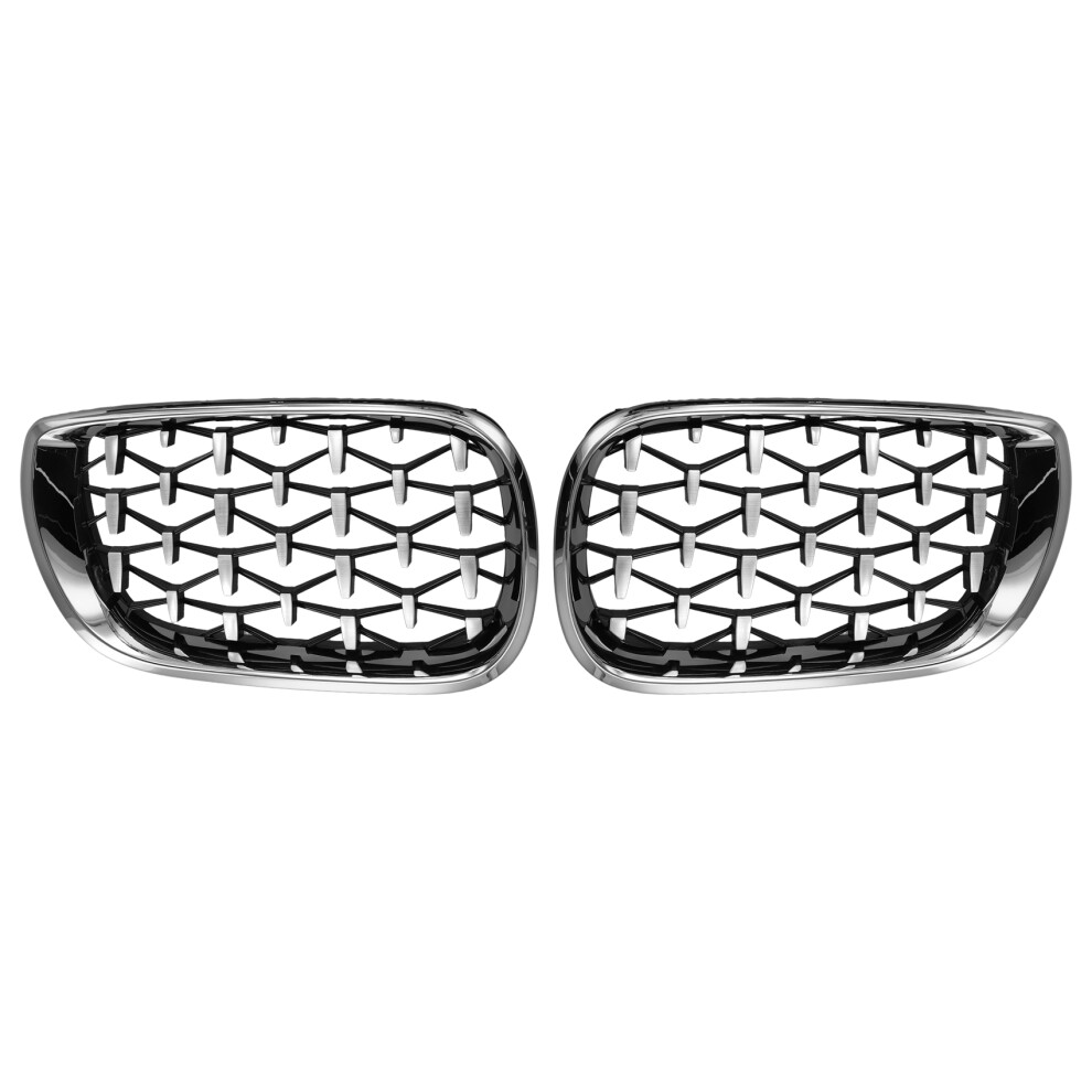 Pair Chrome Diamond Front Grill Kidney Grille L+R For E46 4-Door Sedan 2002-2005 Light 4851180197792