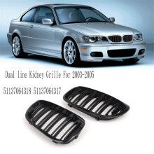 Gloss Black Dual Line Front Bumper Kidney Grille Replacement for 3 Series E46 2-Door 2003-2005