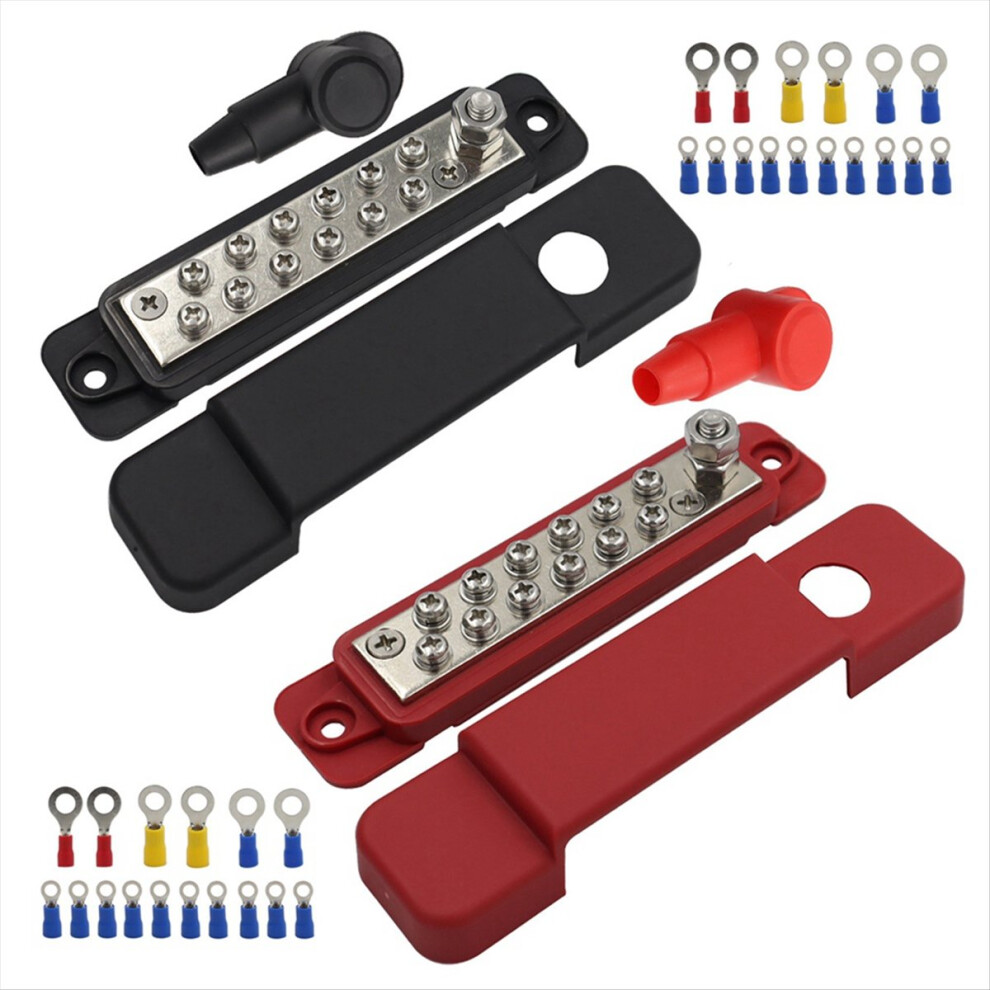 12 Terminal Distribution Block Bus Bar Dc 48V 12P Wiring Bars Busbar With Covers + Ring Terminals For Rv Yacht 4853498905137