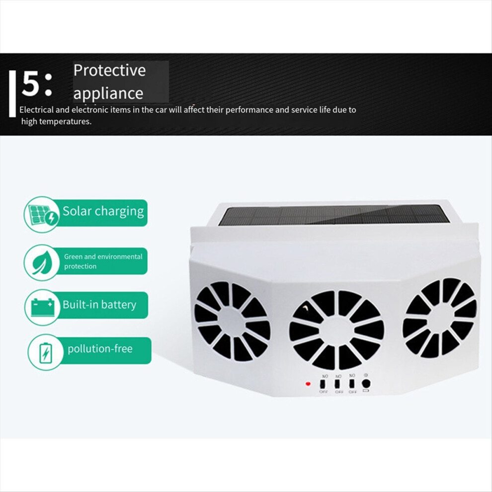 Car Ventilation Fan Solar Charging Heater For Window Cooling Artifact Exhaust Down White 4853498962406