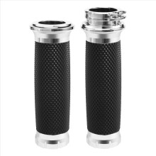 Motorcycle Hand Grips 1 Inch 25mm Handlebar Rubber for Touring Road Cafe Racer Silver