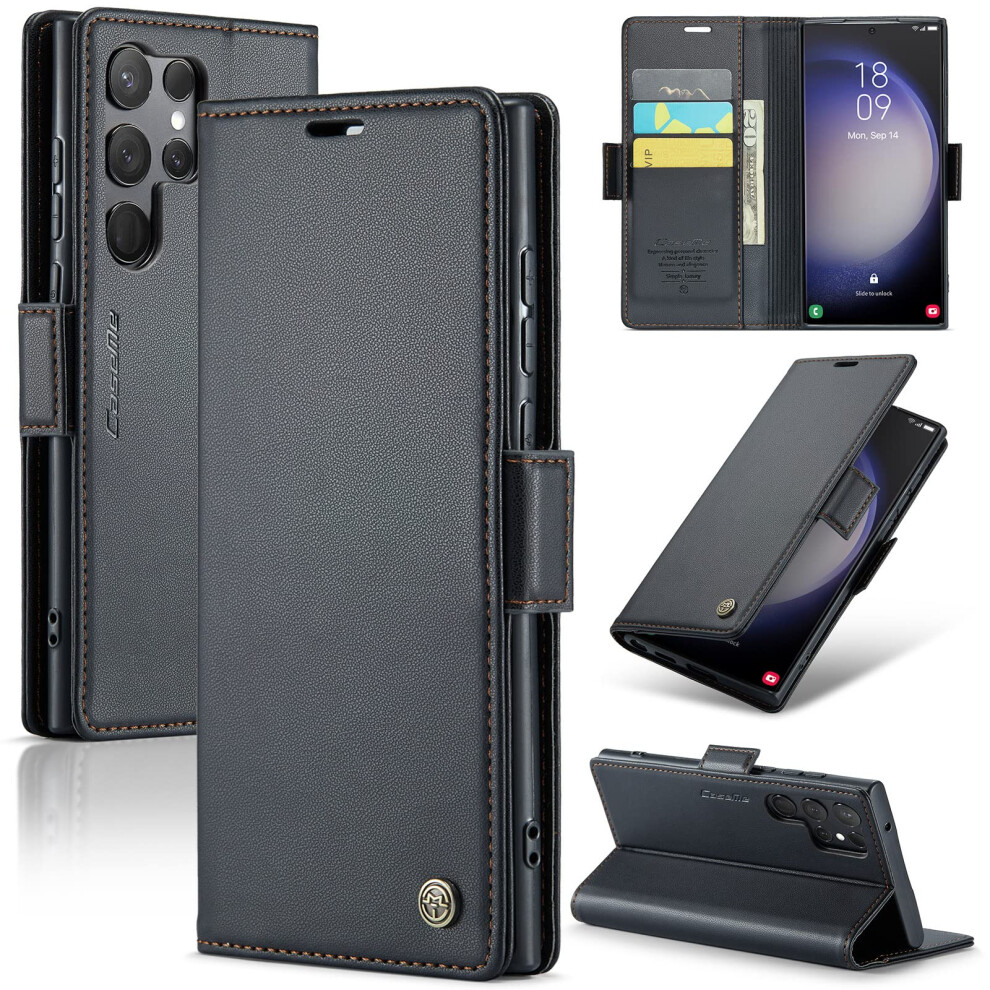Case For Galaxy S23 Ultra Wallet Case Rfid Blocking Pu Leather Flip Folio Card Holder Kickstand Shockproof Black 9105992361854