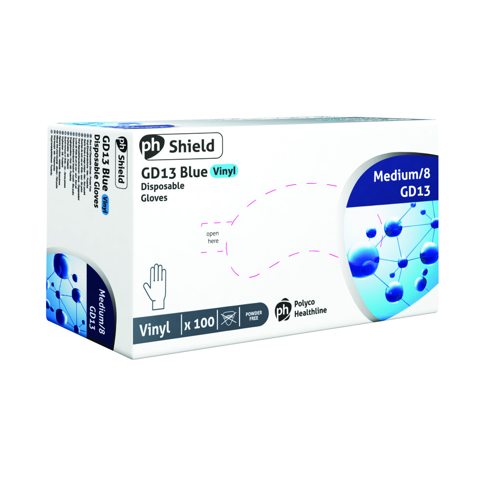 Shield Powder-Free Vinyl Gloves Medium Blue (100 Pack) 5024951012450