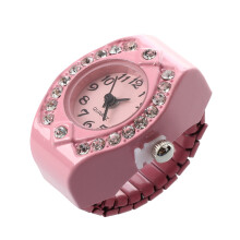 Relógio de bolso feminino rosa em liga metálica com quartzo e mostrador redondo com strass.
