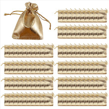 100 stuks goudfolie organza zakjes snoep cadeauzakjes bruiloft feest gunst zakje verpakking trekkoord 7x9 cm