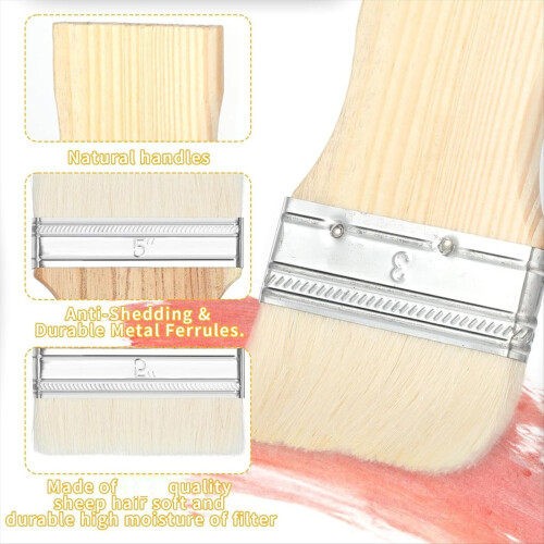 Conjunto de 3 pincéis planos e largos de 3/4/5 polegadas para tintas a óleo e acrílicas. 2