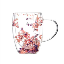 Copo doméstico Creatives Real Flower Double Glass de alta qualidade, com classificação Full Star, 350ml, tamanho B.