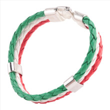 Bracciale gioiello, bangle con bandiera italiana, lega di pelle, per uomo e donna, verde bianco rosso (larghezza 14 mm, lunghezza 21,5 cm)