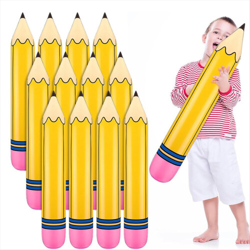Conjunto de 12 Lápis Infláveis Gigantes de 68,5 cm (27 Polegadas) para Lembrancinhas de Aniversário e Decoração de Sala de Aula 2