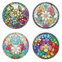 Conjunto de 4 peças de jogos americanos redondos antiderrapantes de acrílico para pintura com diamantes DIY.