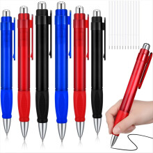 Conjunto de 6 Canetas Grandes Jumbo com Refis, Esferográfica Extra Grande, Tinta Preta, Retrátil, Grossa e Reforçada