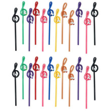 Conjunto de 24 Lápis Musicais para Estudantes com Borracha, Coloridos, em Madeira, com Clave de Sol e Formato Curvo.