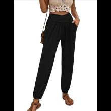 Calça de moletom feminina para ioga, estilo harém, folgada, ideal para exercícios, casual e confortável, perfeita para pijamas. Possui bolsos.