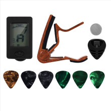 Capotraste para guitarra, afinador, compatível com ukulele, violino, baixo elétrico e violão, com palhetas e suporte para palhetas.