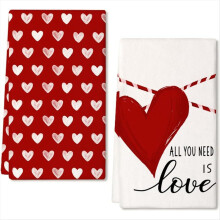 Set di 2 strofinacci da cucina per San Valentino, strofinacci stampati in 3D Love Dish (A)