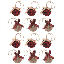 Kerstboomversieringen, 12 stuks 2-1/2 inch rood-zwart geruite jute decoraties