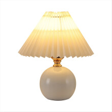 Lampe de chevet rétro plissée USB, table de chevet mignonne pour chambre de fille, lit de princesse, base en céramique, lumière LED