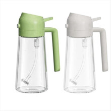 2-in-1 Ölspender und Sprüher, ca. 473 ml Glasflasche für die Küche (2 Stück), Grün & Weiß