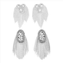 4-teiliges Set aus Strass-Epauletten mit Fransen, Schulterschmuck, Strassplatten, Kleidungsdekoration (Silber)