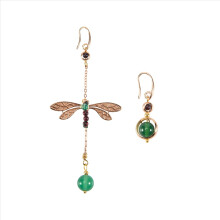 Ethnische Vintage-Ohrhänger mit Libellenmotiv und asymmetrischem Steinperlen-Anhänger – das perfekte Geschenk für Damen