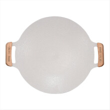 Chapa antiaderente para churrasco, design binaural, ideal para cozinhar ao ar livre, distribuição de calor otimizada.