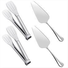4-teiliges Küchen-Set mit Kochzange und Kuchenschneider aus Edelstahl mit gezackten Kanten für Küche, Party und Hochzeit