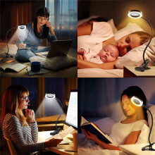 Luminária de mesa com clipe, 48 LEDs, lupa de 5x, luz ajustável em 360 e 3 modos para trabalho na cama e artesanato - 1 unidade