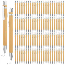 200 Canetas Esferográficas de Bambu, Caneta Retrátil de Madeira, Tinta Preta, 1mm, Madeira Sustentável