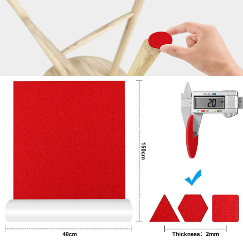 Feltrini autoadesivi, 40 x 150 cm, cuscinetti autoadesivi, feltrini per mobili, nastro adesivo multiuso rosso 2