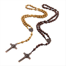 Collane con rosario in legno fatte a mano, ciondolo cattolico per uomo e donna, gioielli cristiani, regalo religioso