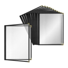 Pacote com 12 capas para cardápio estilo café, borda dupla, vinil cristalino (pretas, 2 páginas/4 visualizações - 21,6 cm x 27,9 cm)