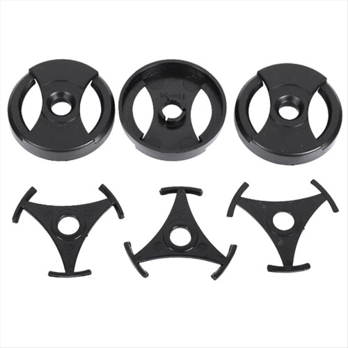 Conjunto de 6 adaptadores pretos em ABS para discos de vinil de 7 polegadas e 45 RPM com furo central para toca-discos.